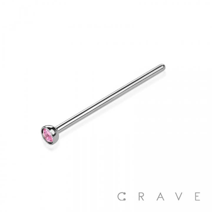 CRAVE BODY JEWELRY - Wholesale Nose ring - 316L SS NOSE 15MM STRAIGHT FISHTAIL PIN WITH GEM4