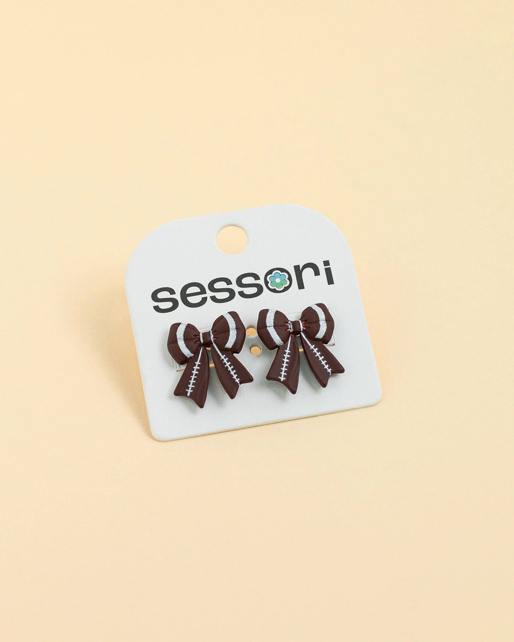 Sessori - Wholesale Stud/Post Earrings - Touch of Cheer Football Bow Earrings2