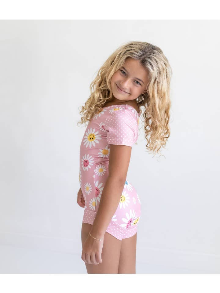 Oopsie Daisy - Wholesale Leotard - Kids - Kids Pink Dot Daisy Smiley Face Dance Gymnastics Leotard