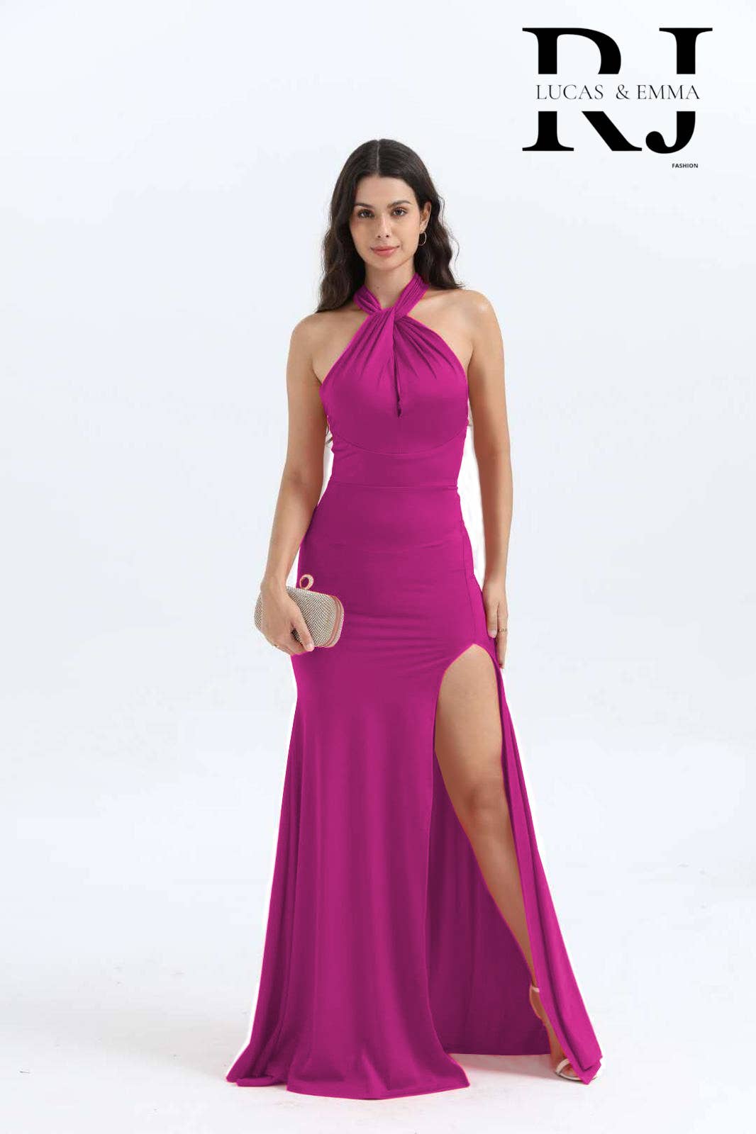 Lucas & Emma - Sarl RJ & co - Wholesale Gown - Women's - Long evening/cocktail dress with BALI collar 251245