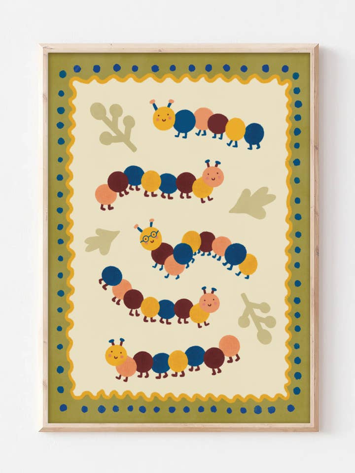 Cute Caterpillar Print - Kids Decor Modern Wall Art Nature for wholesale by Lauren Sissons Studio