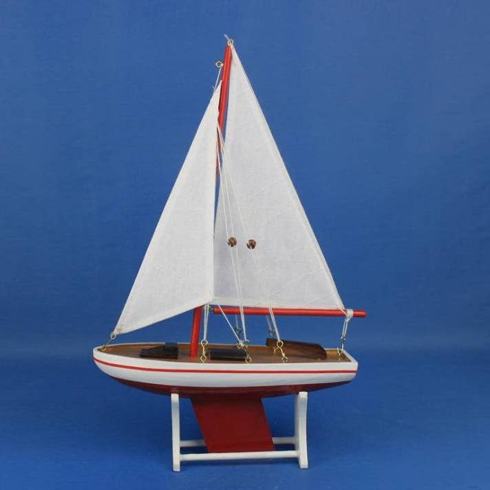 Hampton Nautical - Wholesale Tafelbladdecoratie - Decoratieve zeilboot 12" - Rood zeilboot model1