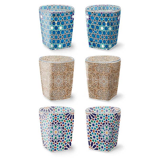 Verschiedene quadratische Schnapsgläser mit Fliesenmuster für den Großhandel von JUMI