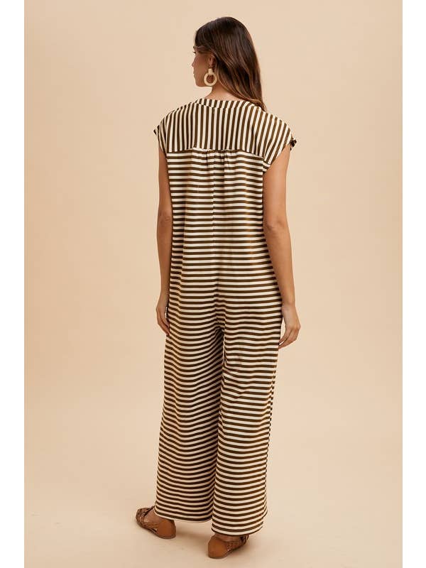 MOCHA Knit Stripe Wide Leg Button Down Jumpsuit for wholesale on Faire3
