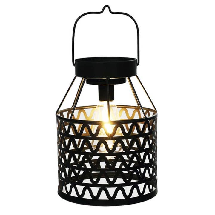 LED Solar Lantern with Metal Zig Zag Design - 9.75" for wholesale by Will's Company