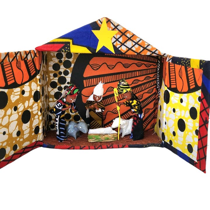Sedona Spirit - Wholesale Nativity Scene Decor - Kitenge African Fabric Nativity Box - Uganda