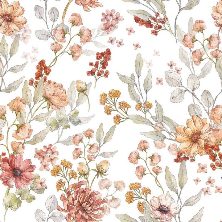Autumn Meadow White Wallpaper for engroshandel hos DEKORNIK