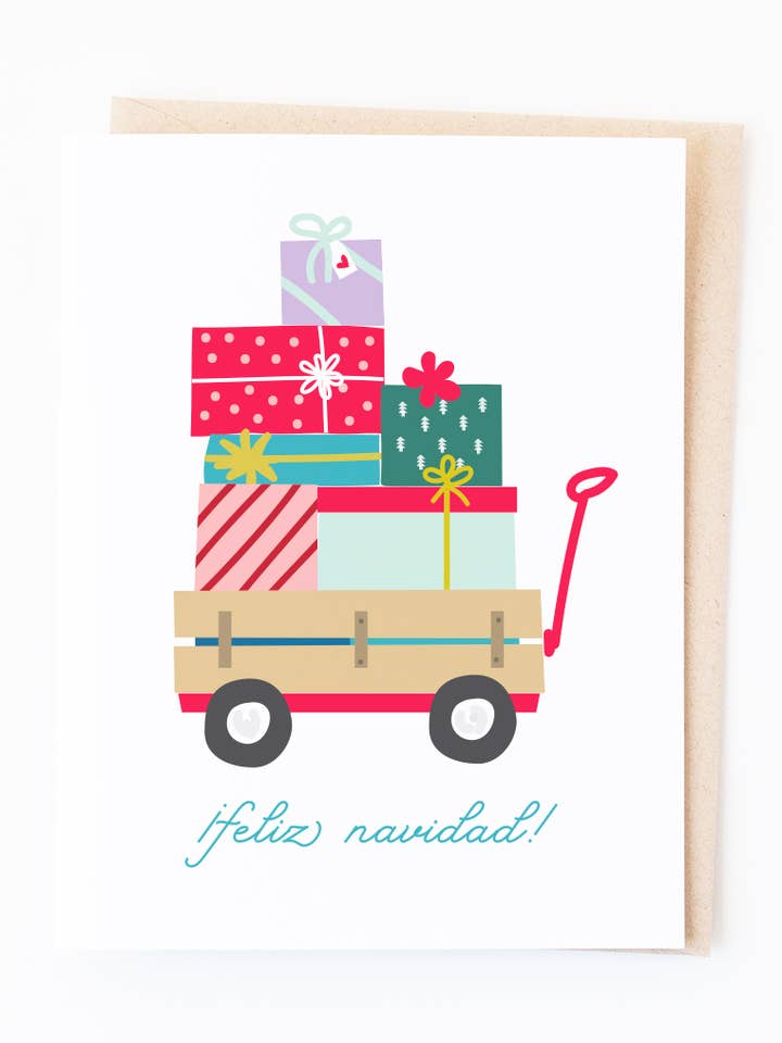 Holiday Gifts Spanish card | Feliz Navidad Christmas card for wholesale by Graphic Anthology Greeting Cards