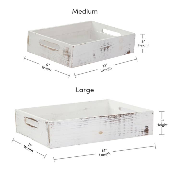 Jacobson - Wholesale Decorative Tray - Distressed White Wooden Tray - Box of 24