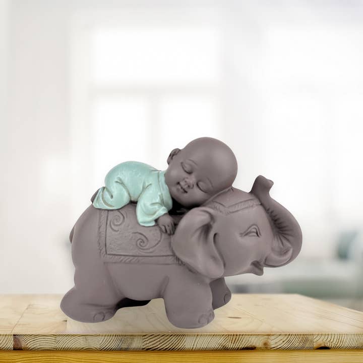 Zen'Arome - Wholesale Decorative Tabletop Object - Bronze Monk Figurine and Feng Shui Lucky Elephant7