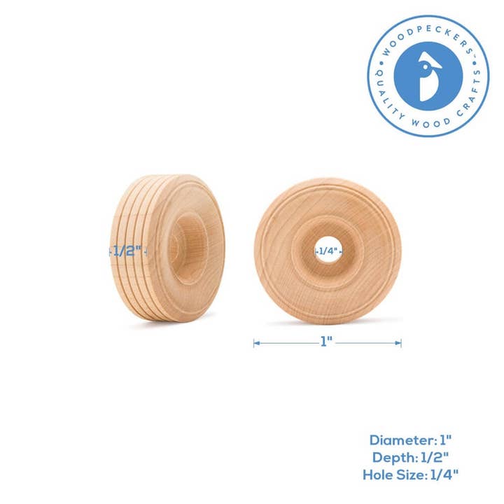 Treaded Wood Wheels for wholesale by Woodpeckers Crafts