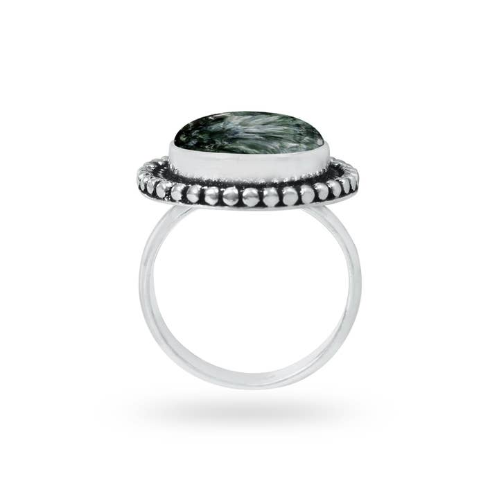 Handmade Jewels - Wholesale Cocktail/statement ring - Seraphinite Rings – Handmade, Silver-Plated, Angelic Green Gemstone (Made to Order)1