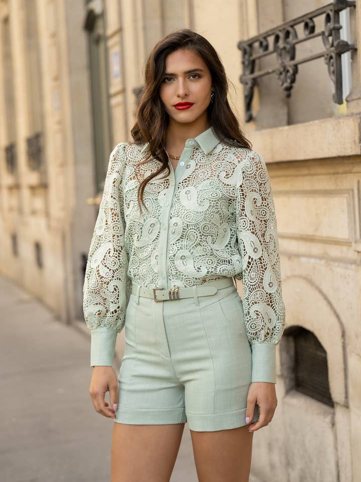 LULUMARY - Wholesale Button Down Shirt - Women's - Lace shirt CH3610