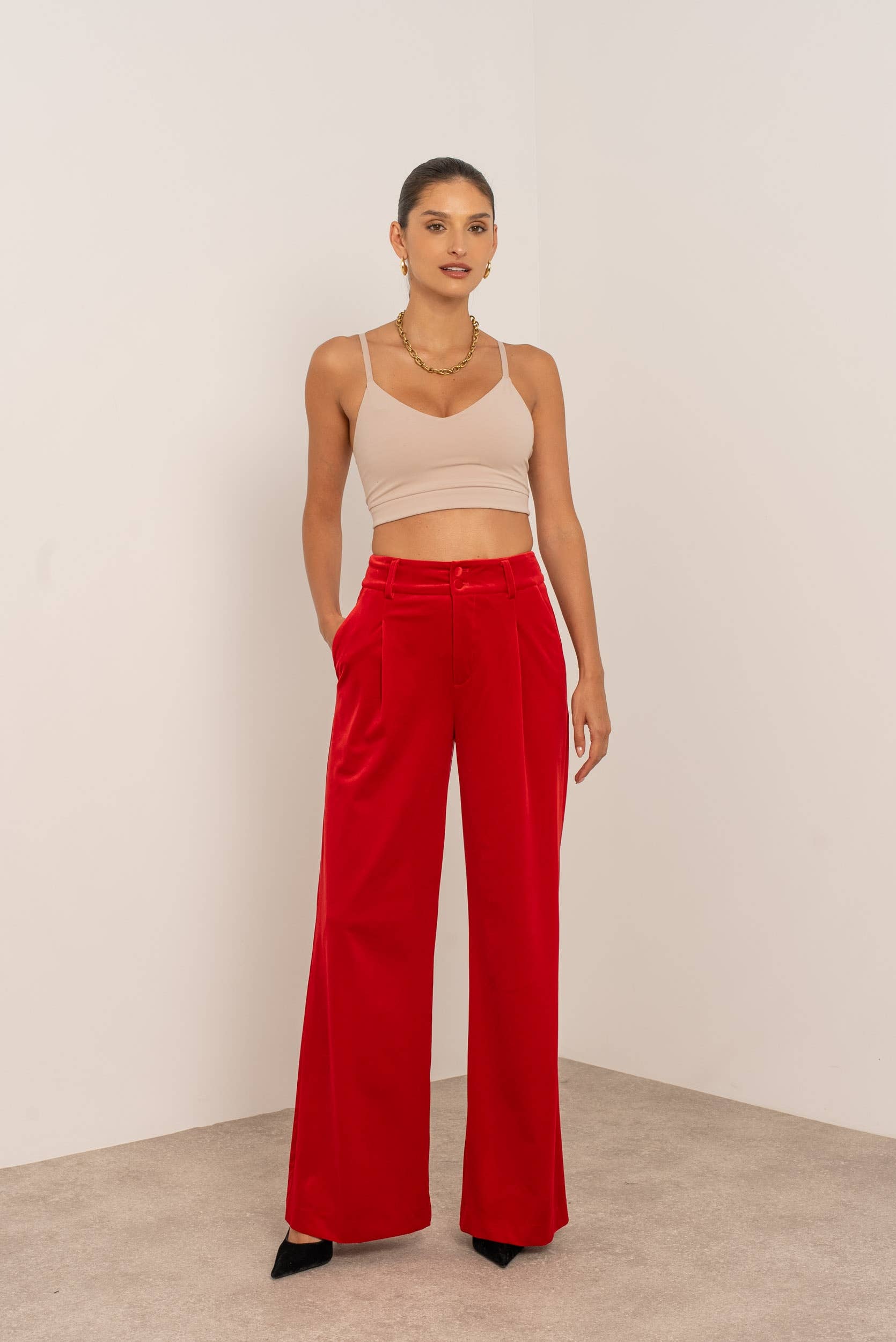 Attentif Paris - Wholesale Pants - Women's - Wide velvet and fluid pants with double button13