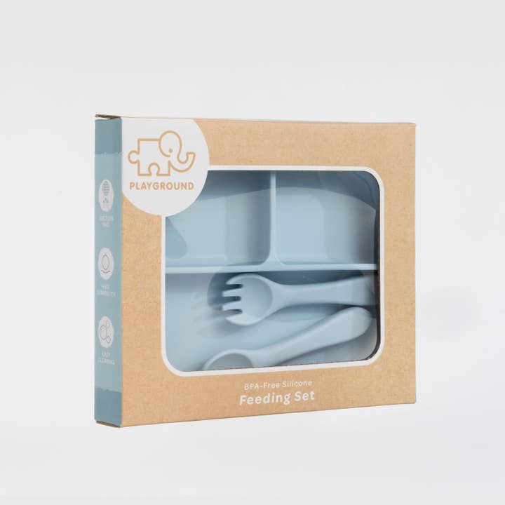 Living Textiles - Wholesale Feeding set – Baby - Silicone Feeding Set- Dusty Blue5
