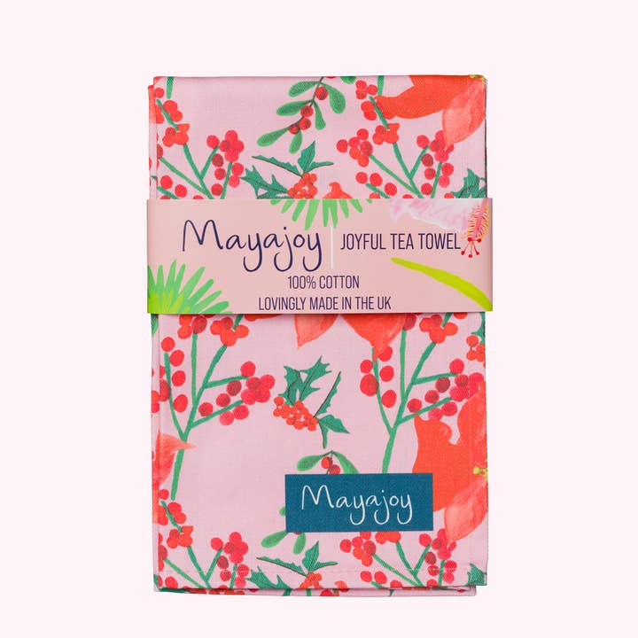 Christmas Poinsettia Tea towel for wholesale by Mayajoy