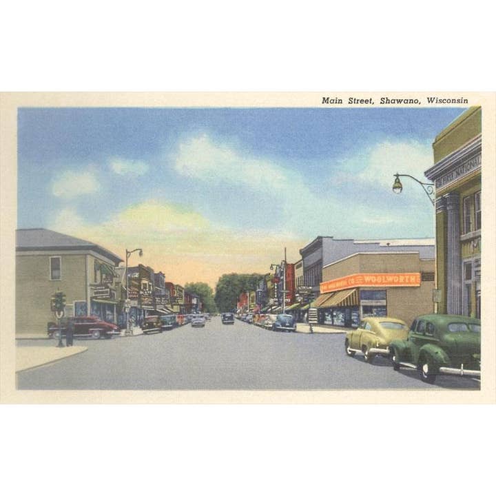 Greeting Card WI-328 Main Street, Shawano, Wisconsin for wholesale by Found Image Press