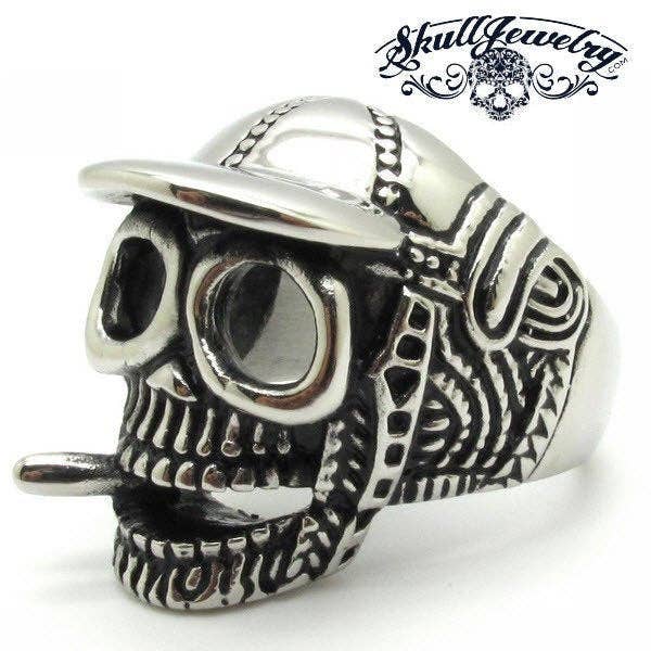 Casquette de baseball Bague Crâne Fumant un Cigare (354) pour la vente par SkullJewelry.com