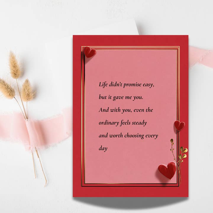 Romantic Love Card – “Life Didn’t Promise Easy” (5×7) for wholesale by The Hub - Inspired by Faith