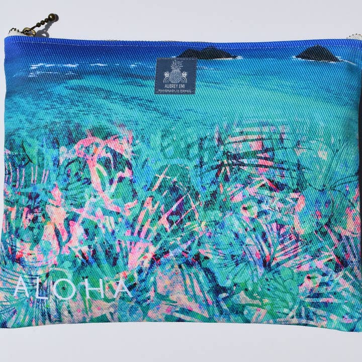 Mokulua Islands Green Tropics - Medium Pouch for wholesale by Aubrey Emi Designs