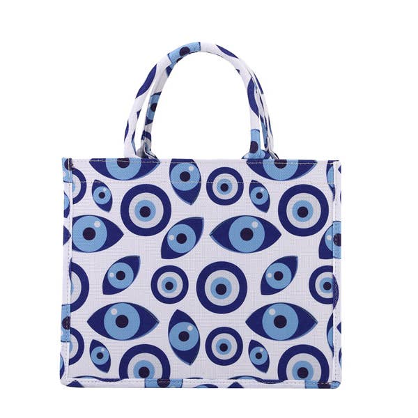 Ladies Multi Color Blue EYE Theme Tote Handbag for wholesale by Nima Accessories Inc
