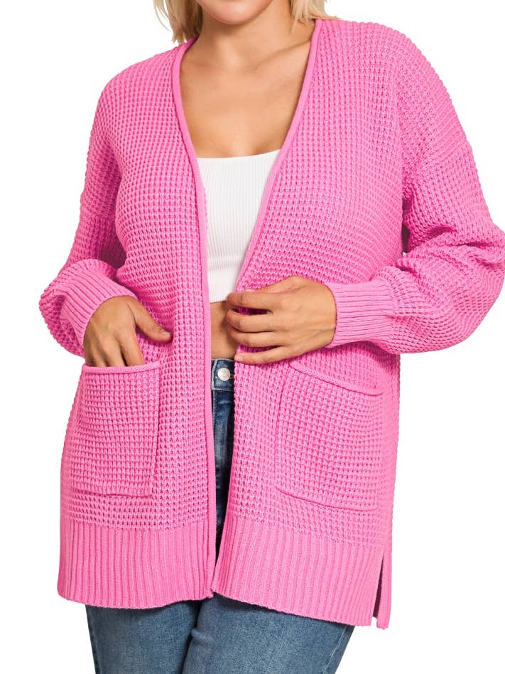 Plus Low Gauge Waffle Open Cardigan Sweater for wholesale by Vanilla Monkey