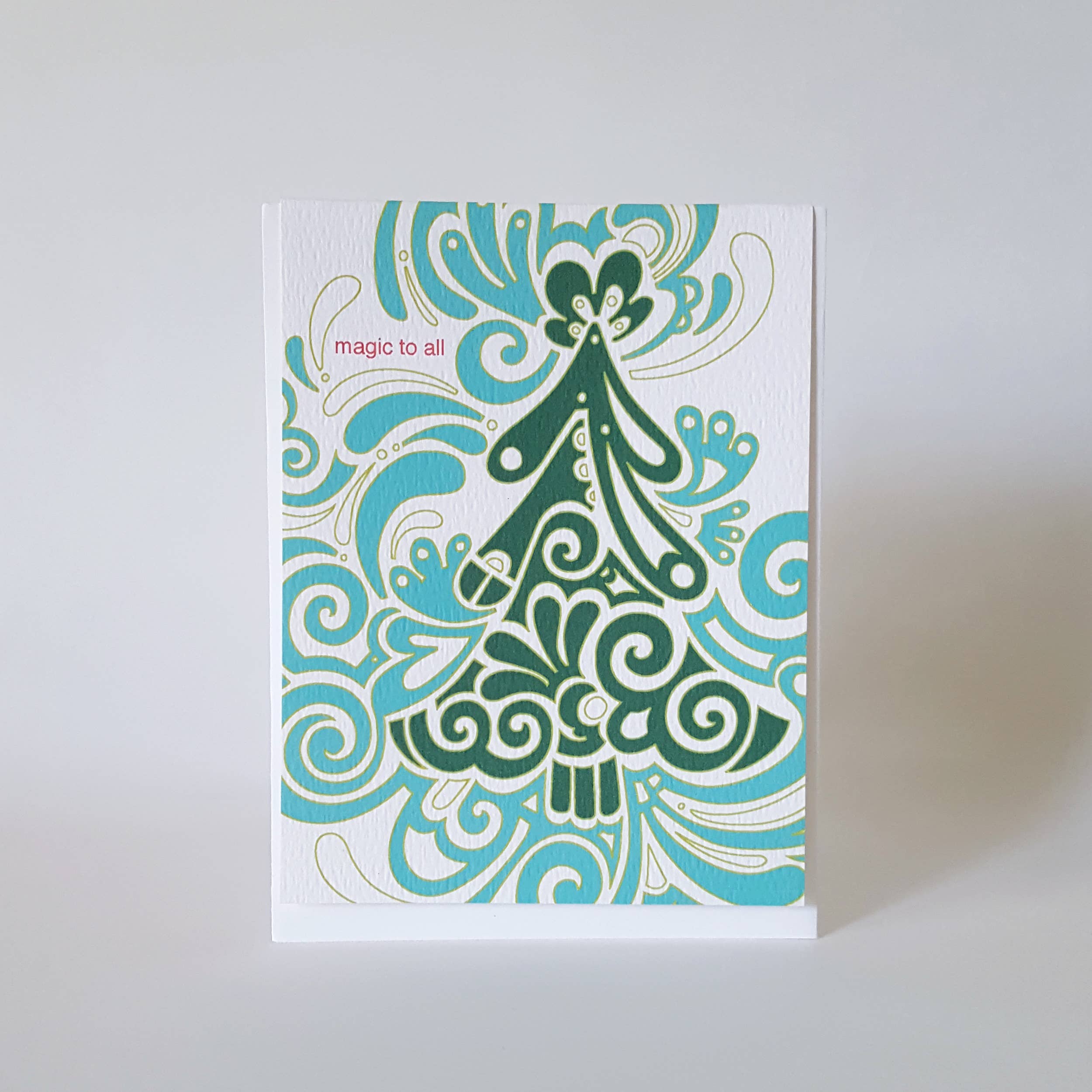 Little Green - Wholesale Christmas Card - Folk Art Swirl Christmas Greeting Card Set of 85