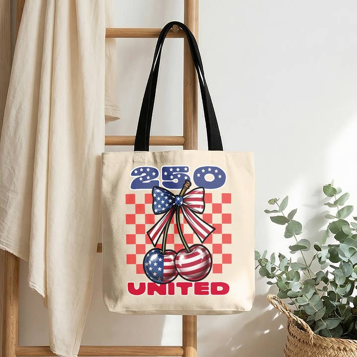 Patriotic Cheries 250 United Heritage Cotton Tote Bag for wholesale by Vivtrek