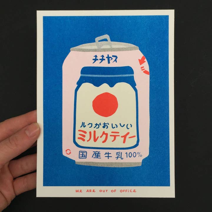 We are out of office - Wholesale Art Print - A risograph print of a japanese can of milky tea