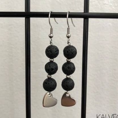 Lava Bead Heart Earrings for wholesale by Kalveca