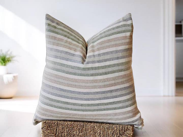 Striped Linen Pillow Cover - Boho Terracotta Fall Cushion for wholesale by Miliva Home Store