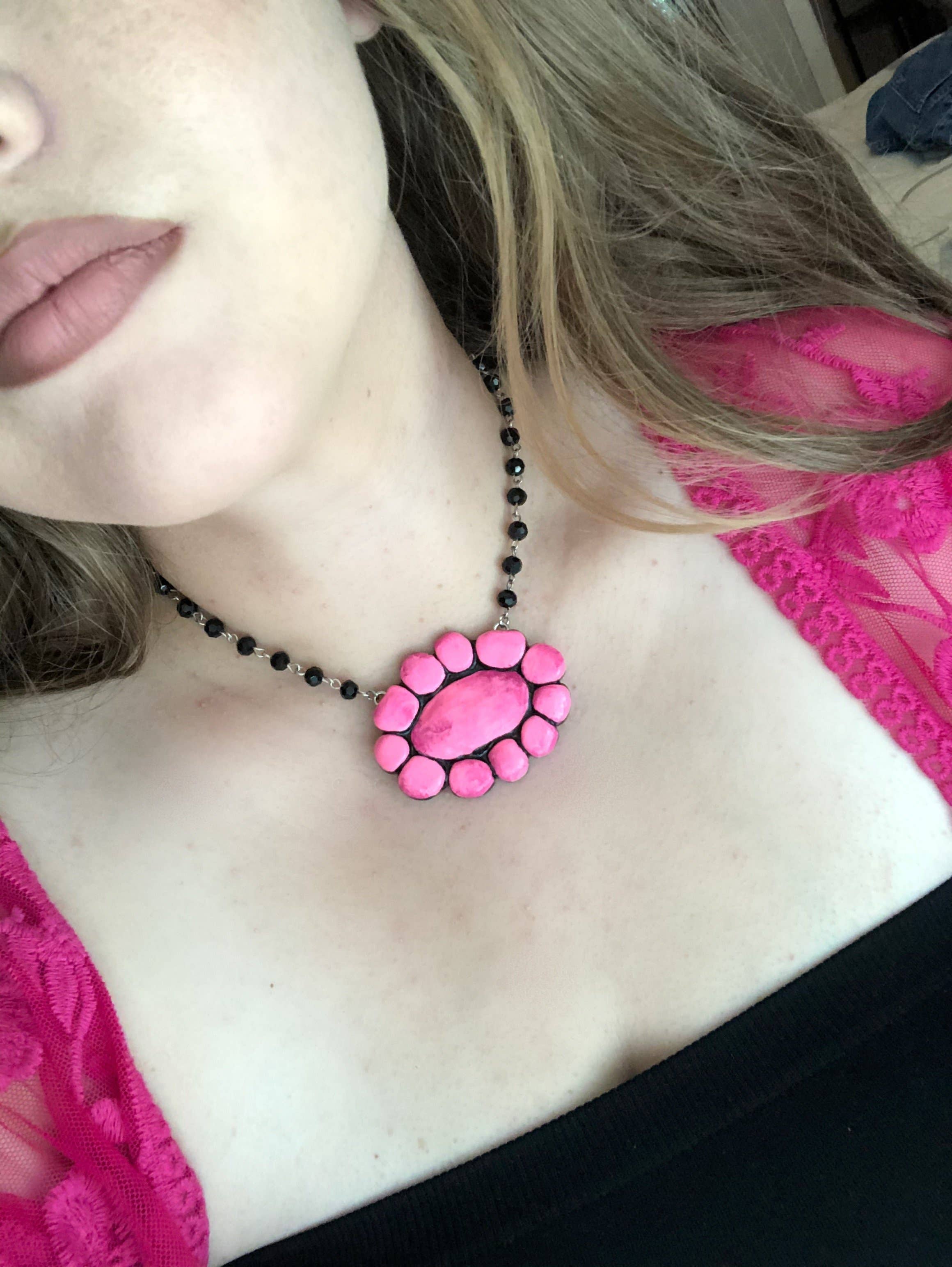 Nomadic Brunette - Wholesale Pendant/Charm Necklace - The Conifer Short Necklace- Pink Stone2