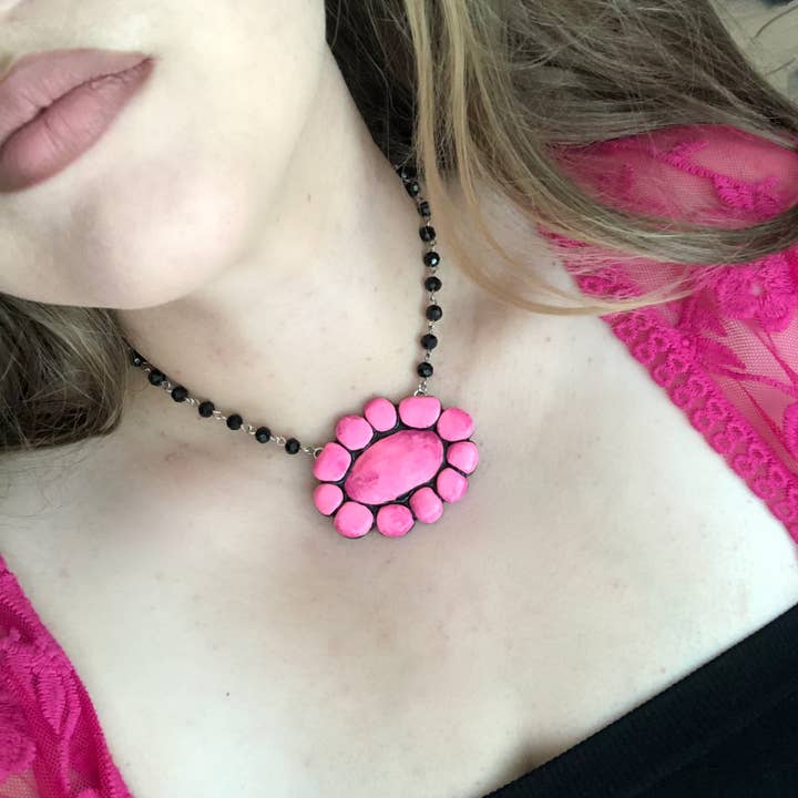 Nomadic Brunette - Wholesale Pendant/Charm Necklace - The Conifer Short Necklace- Pink Stone2