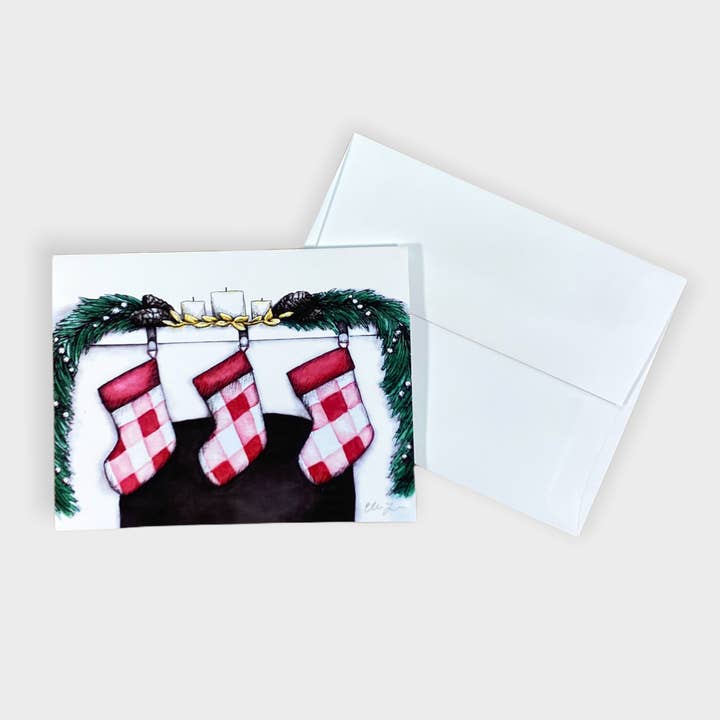 Fireplace with Stockings A2 Individual Notecard for wholesale by Elena Johnson Art