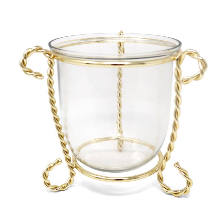 Glass Candle Holder on Gold Brass Stand, 4" for wholesale by CLASSIC TOUCH DECOR INC.