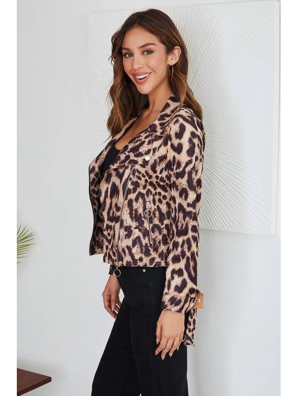 Beige luipaard Motojack met luipaardprint en ringrits voor groothandel op Faire1