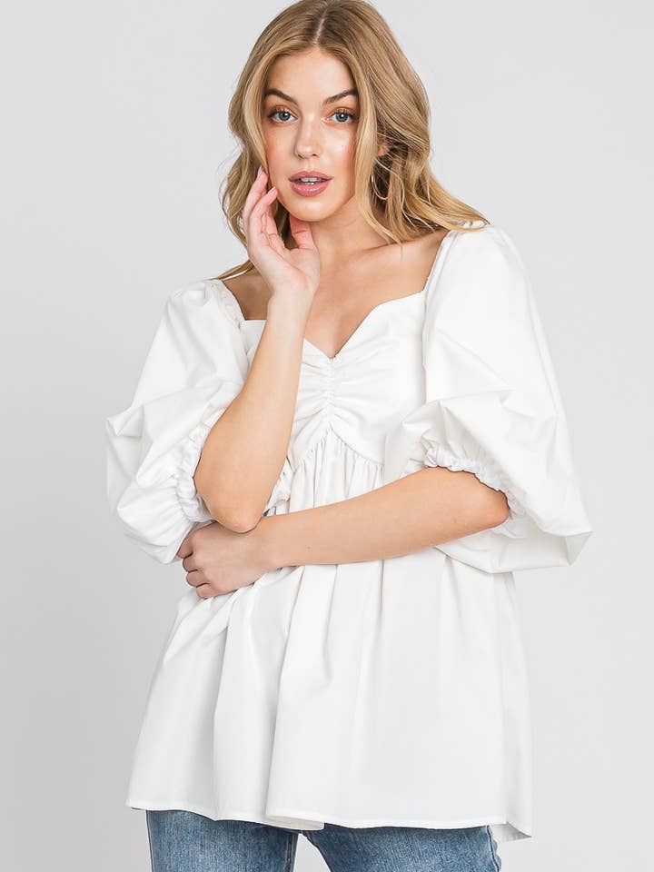 Gesmokte Popeline-Bluse mit Puffärmeln für den Großhandel von Sewn and Seen