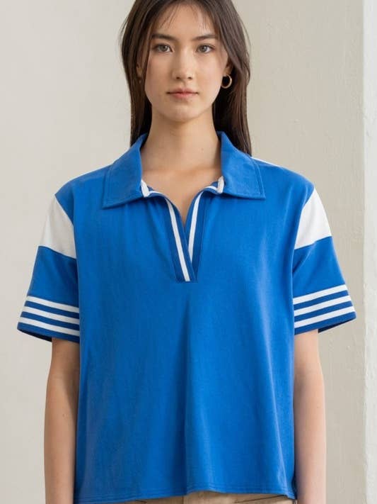 LT1038 Blue Polo Shirt with Striped Sleeves for wholesale by Heyson
