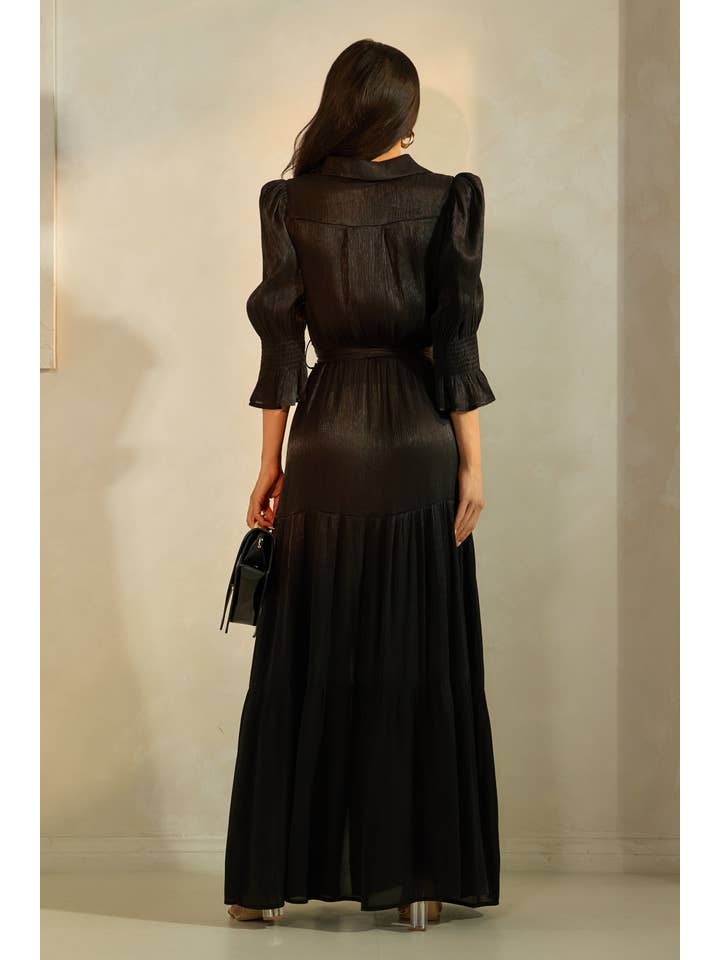 The Sang - Wholesale Dress - Women's - WAIST DETAIL HALF SLEEVED MAXI DRESS