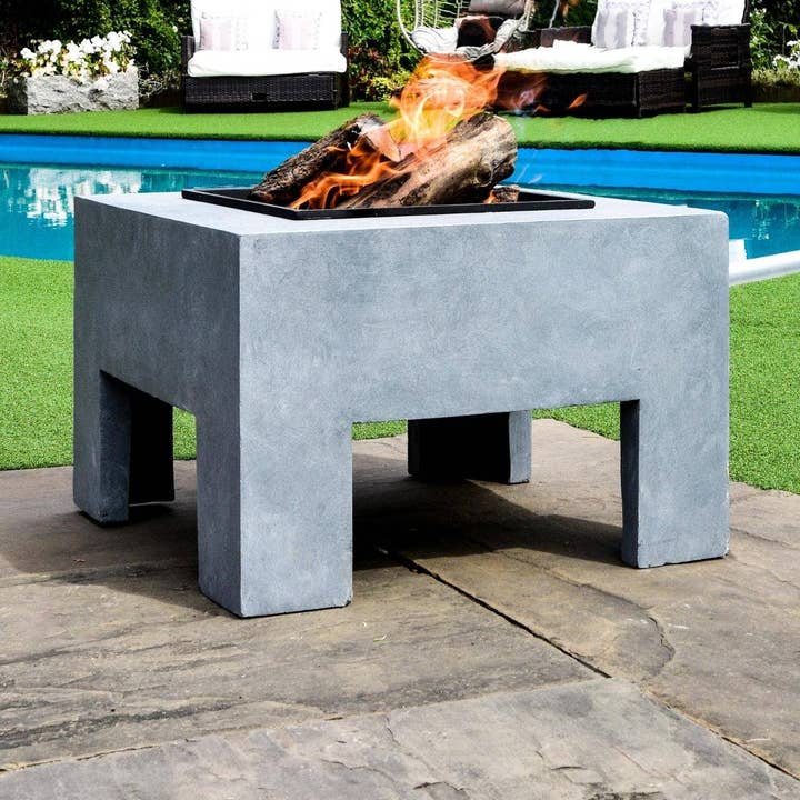 Outdoor Steel Firebowl & Square Fibreclay Console for wholesale by Ivyline International