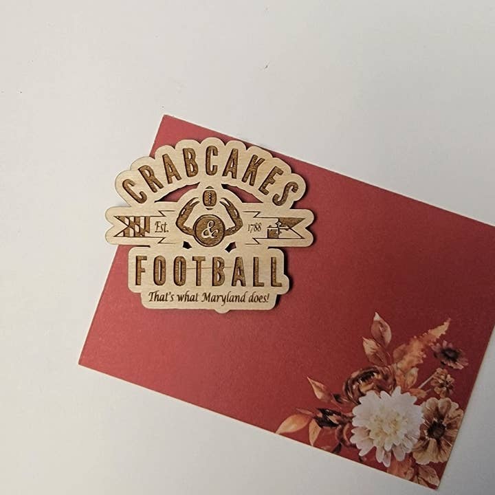 Crab Cakes and Football Fridge Magnet - Maryland for wholesale by LeRoy Woodworks