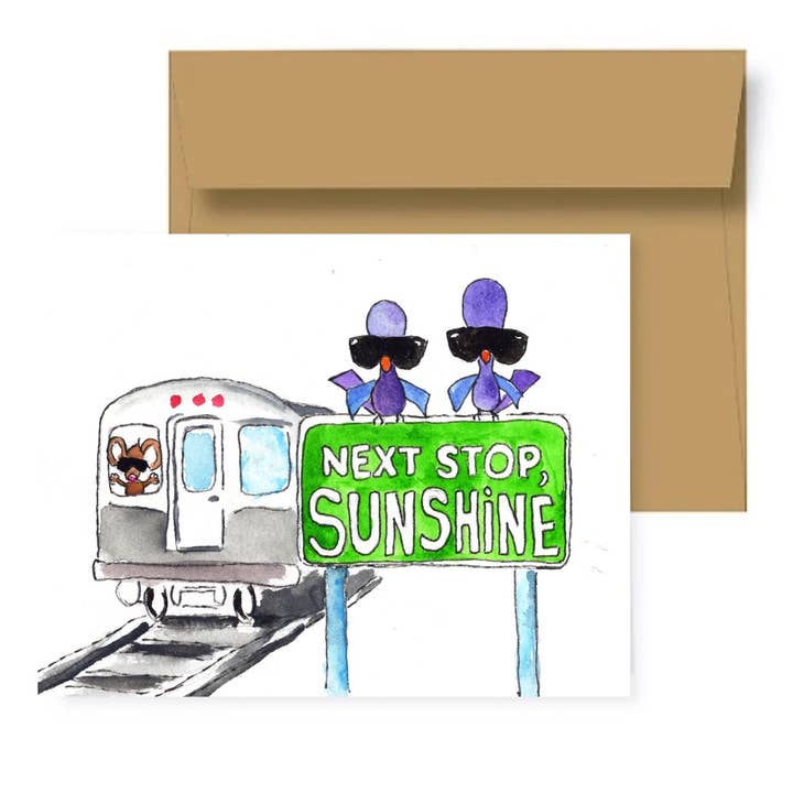 Johnnerdraws - Wholesale Everyday Greeting Card - Next Stop,SUNSHINE! Handmade Greeting Card