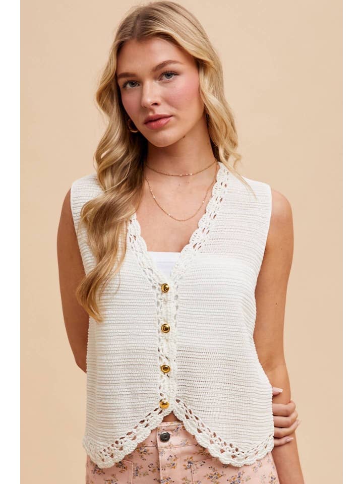 Vanilla Monkey - Vente Haut en maille – femme - Gilet en maille avec boutons et bordure en crochet5