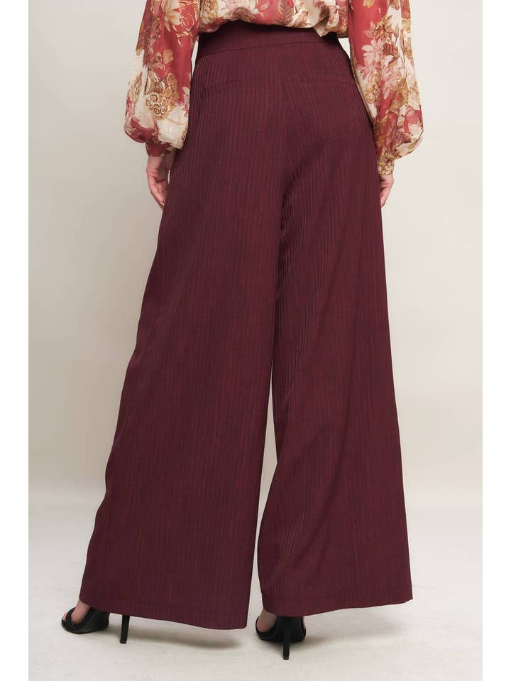 A soild woven wide leg pant - IP8636 BURGUNDY for wholesale on Faire3
