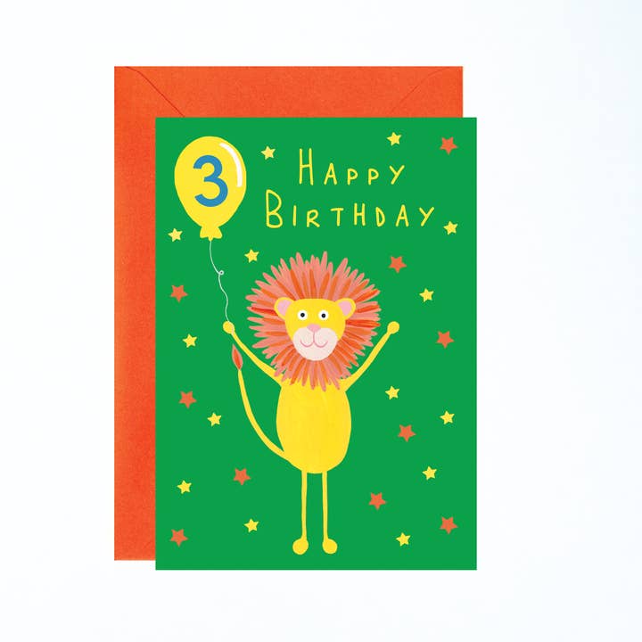 3 Today Lion Birthday Card for wholesale by Charlotte Farr Illustrations