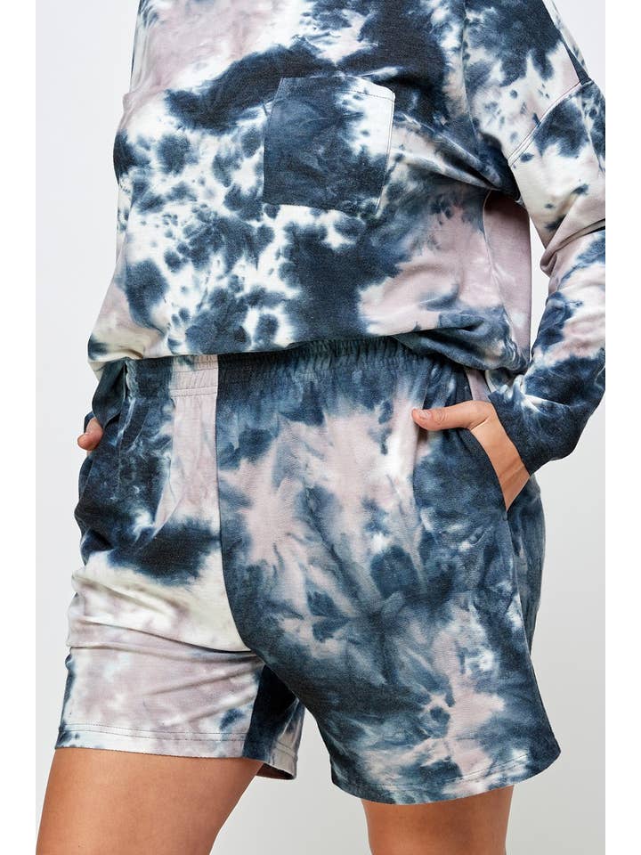 Charcoal Plus Size Lounge Set Tie Dye Sweatshirt and Shorts for wholesale on Faire3