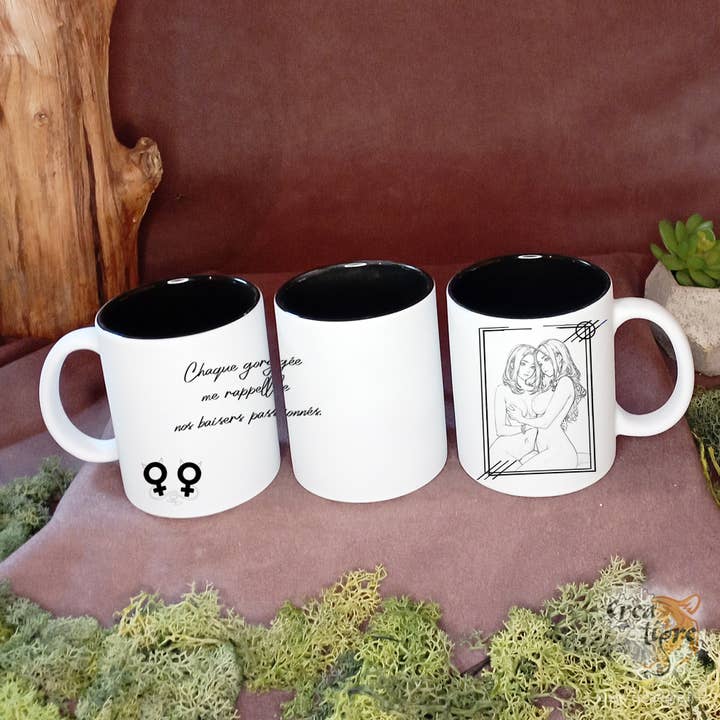 Creatigre – Großhandel Kaffeebecher – Erotisches lesbisches Paar, Yuri Style 5 weiß/schwarze Tasse