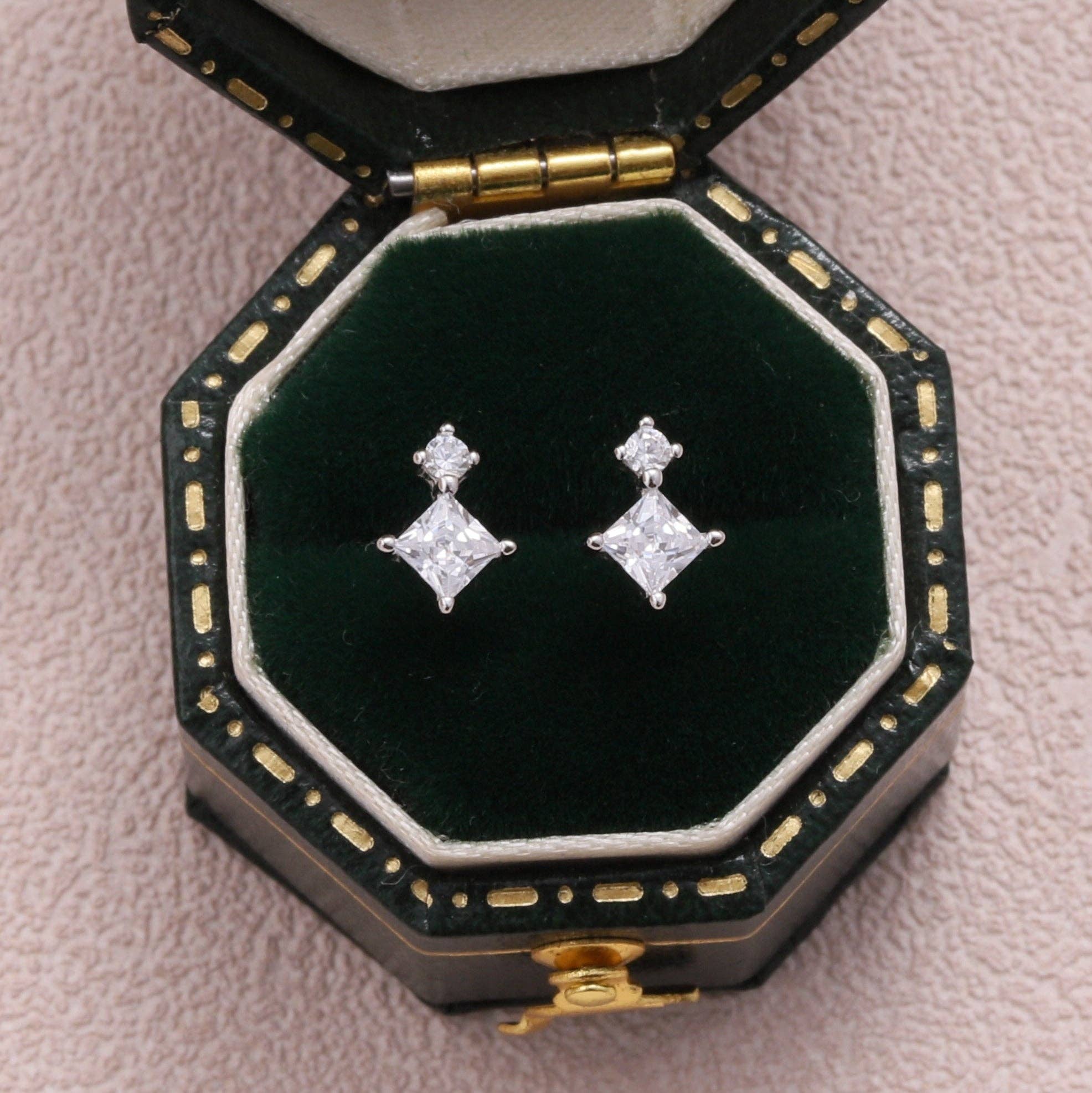 Attic creations – wholesale Stud/post earrings – TT72007 KINFOLK  BLUE Ballerina Clear squares earrings2