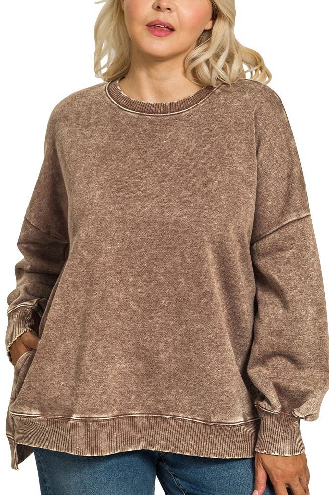 Vanilla Monkey – wholesale Sweatshirt - Dam – Plus syra tvätt fleece Hi-low fåll tröja4