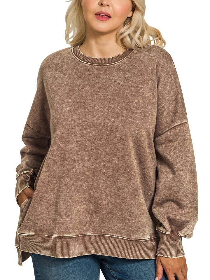 Vanilla Monkey – wholesale Sweatshirt - Dam – Plus syra tvätt fleece Hi-low fåll tröja4